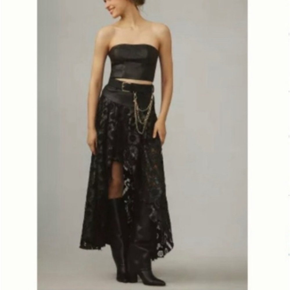 Anthropologie Floral cutout faux leather skirt
